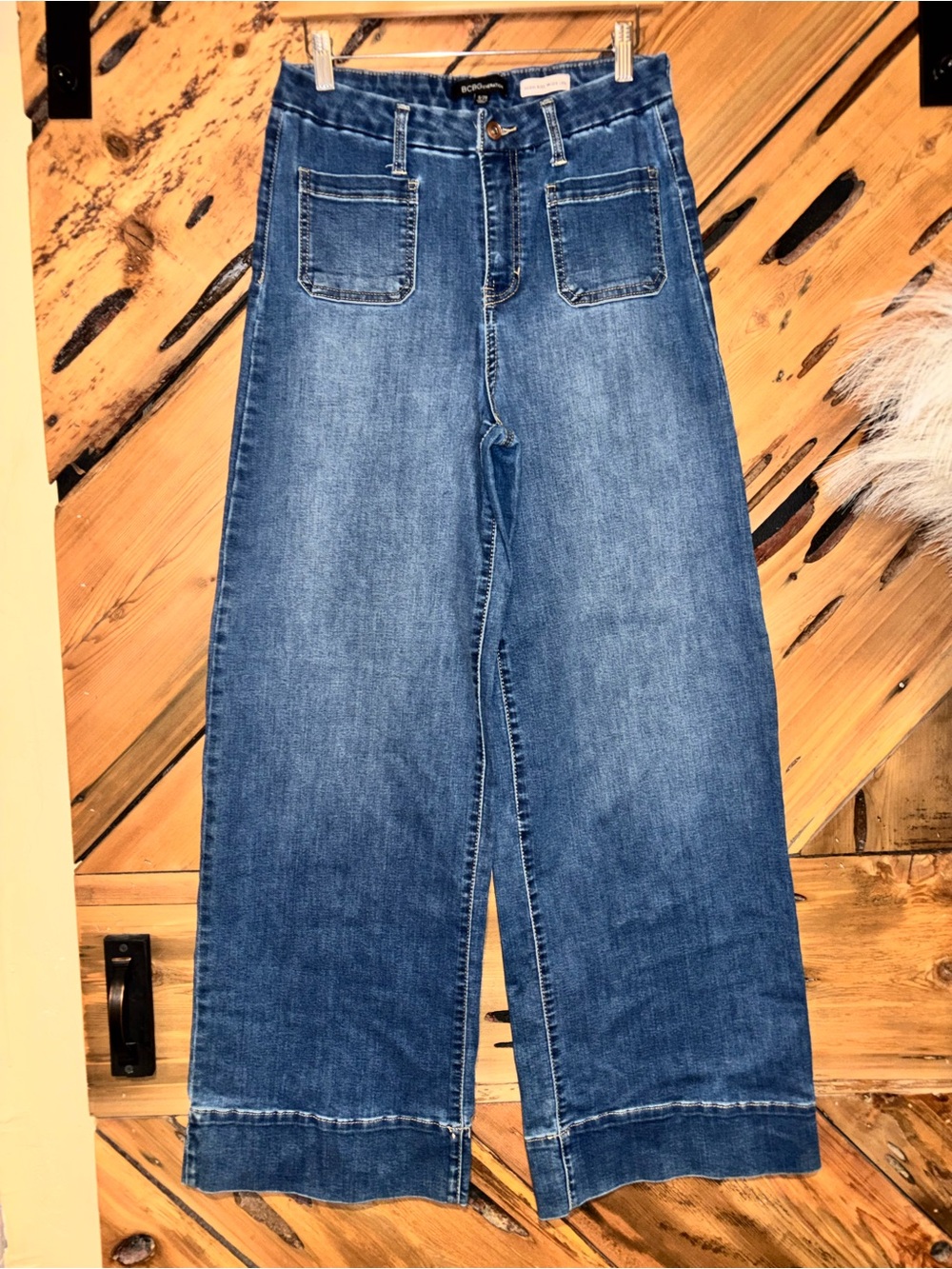 BCBGeneration High-Rise Wide Leg Jeans in Denim Blue